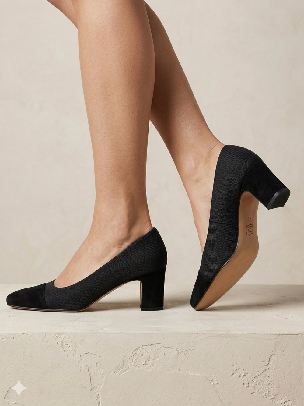 Vaneli Black Suede Fabric Square Toe Block Heel Pumps Career Size 7